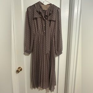 Elegant Brown Checkered Dress